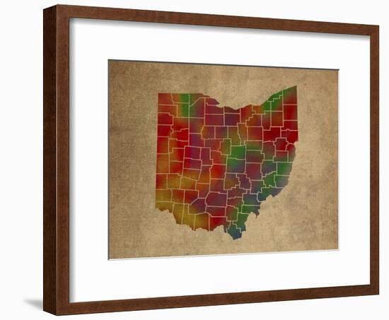 OH Colorful Counties-Red Atlas Designs-Framed Giclee Print