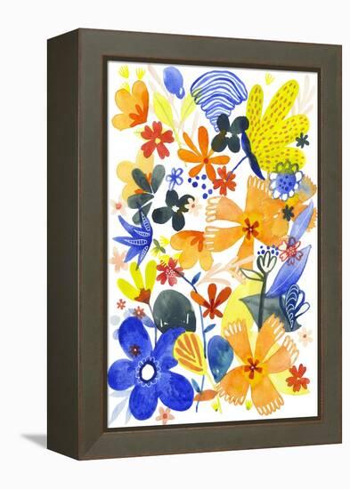 Oh Happy Day Floral - Orange/Blue Pattern-Kerstin Stock-Framed Stretched Canvas