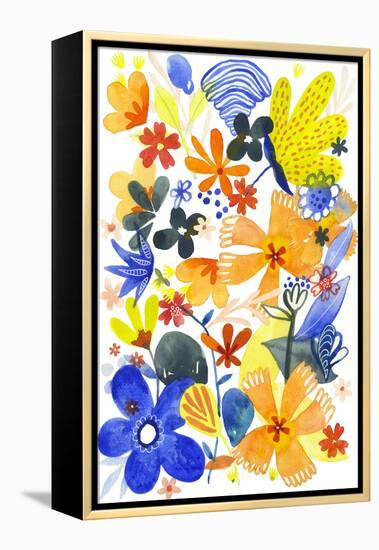 Oh Happy Day Floral - Orange/Blue Pattern-Kerstin Stock-Framed Stretched Canvas