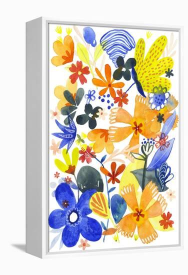 Oh Happy Day Floral - Orange/Blue Pattern-Kerstin Stock-Framed Stretched Canvas