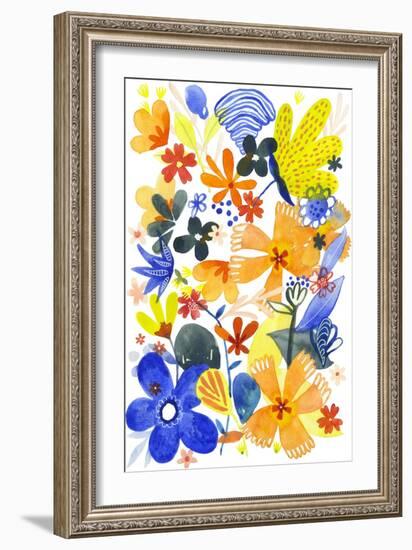 Oh Happy Day Floral - Orange/Blue Pattern-Kerstin Stock-Framed Art Print