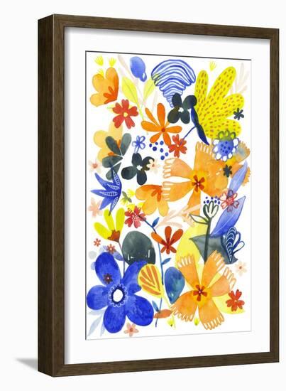 Oh Happy Day Floral - Orange/Blue Pattern-Kerstin Stock-Framed Art Print