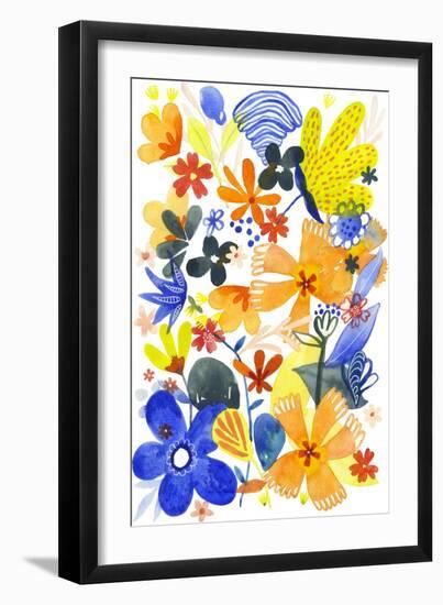 Oh Happy Day Floral - Orange/Blue Pattern-Kerstin Stock-Framed Art Print