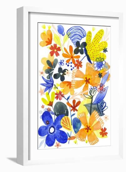 Oh Happy Day Floral - Orange/Blue Pattern-Kerstin Stock-Framed Art Print