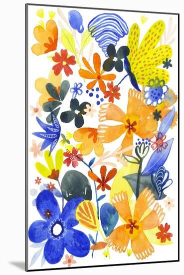 Oh Happy Day Floral - Orange/Blue Pattern-Kerstin Stock-Mounted Art Print