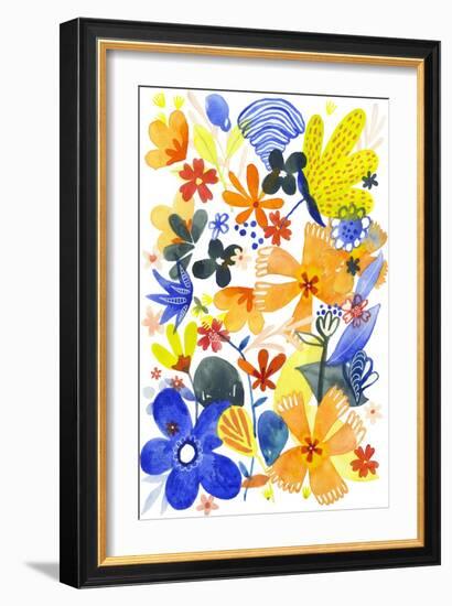 Oh Happy Day Floral - Orange/Blue Pattern-Kerstin Stock-Framed Art Print