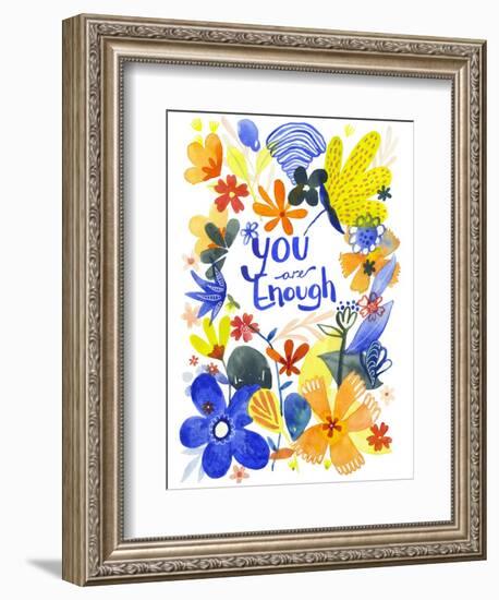 Oh Happy Day Floral - Orange/Blue - You Are Enough Card-Kerstin Stock-Framed Art Print