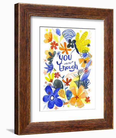 Oh Happy Day Floral - Orange/Blue - You Are Enough Card-Kerstin Stock-Framed Art Print