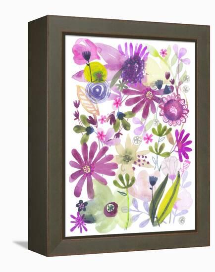 Oh Happy Day Floral - Purple/Green Pattern-Kerstin Stock-Framed Stretched Canvas