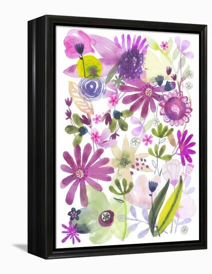 Oh Happy Day Floral - Purple/Green Pattern-Kerstin Stock-Framed Stretched Canvas