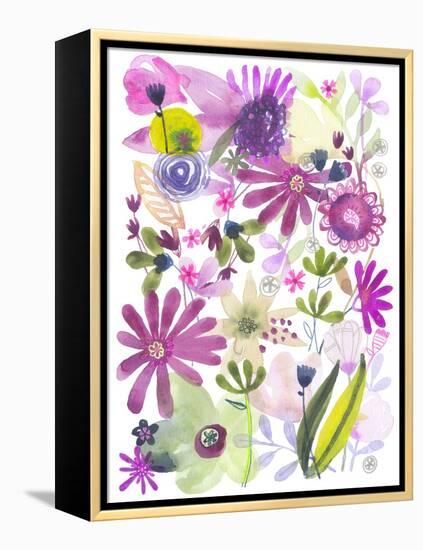 Oh Happy Day Floral - Purple/Green Pattern-Kerstin Stock-Framed Stretched Canvas