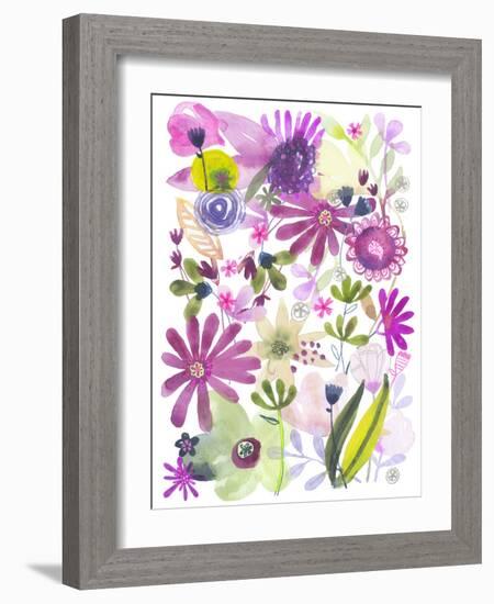 Oh Happy Day Floral - Purple/Green Pattern-Kerstin Stock-Framed Art Print