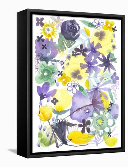 Oh Happy Day Floral - Purple/Yellow Pattern-Kerstin Stock-Framed Stretched Canvas