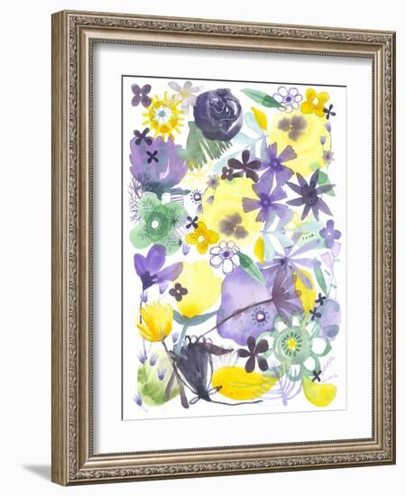 Oh Happy Day Floral - Purple/Yellow Pattern-Kerstin Stock-Framed Art Print