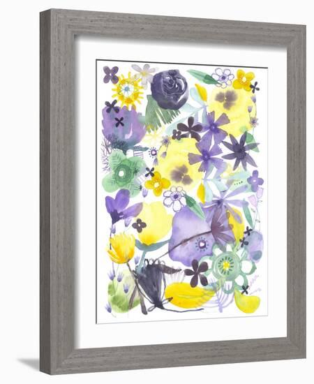 Oh Happy Day Floral - Purple/Yellow Pattern-Kerstin Stock-Framed Art Print