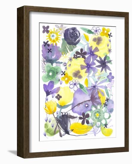 Oh Happy Day Floral - Purple/Yellow Pattern-Kerstin Stock-Framed Art Print