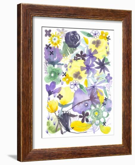 Oh Happy Day Floral - Purple/Yellow Pattern-Kerstin Stock-Framed Art Print