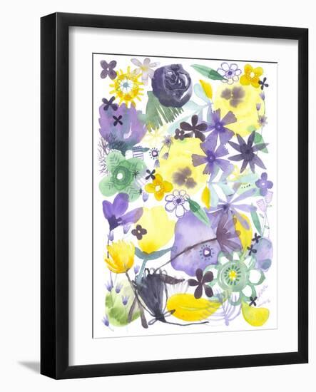 Oh Happy Day Floral - Purple/Yellow Pattern-Kerstin Stock-Framed Art Print