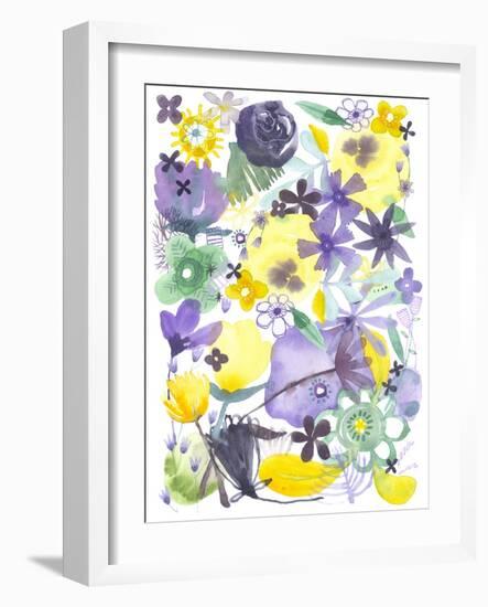 Oh Happy Day Floral - Purple/Yellow Pattern-Kerstin Stock-Framed Art Print