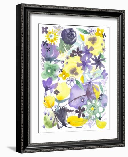 Oh Happy Day Floral - Purple/Yellow Pattern-Kerstin Stock-Framed Art Print