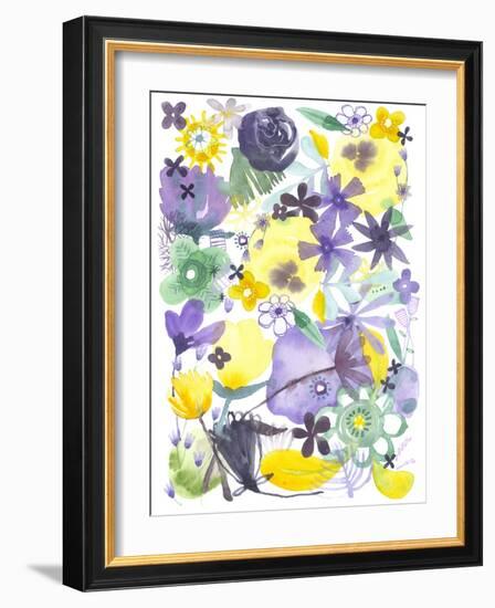 Oh Happy Day Floral - Purple/Yellow Pattern-Kerstin Stock-Framed Art Print