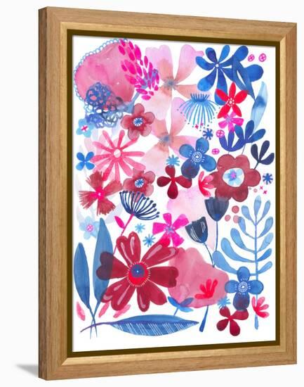 Oh Happy Day Floral - Red/Blue Pattern-Kerstin Stock-Framed Stretched Canvas