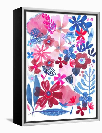 Oh Happy Day Floral - Red/Blue Pattern-Kerstin Stock-Framed Stretched Canvas