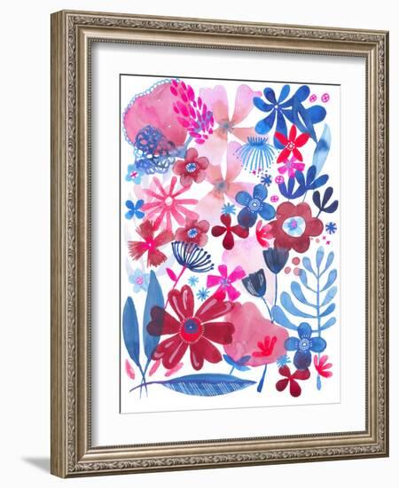 Oh Happy Day Floral - Red/Blue Pattern-Kerstin Stock-Framed Art Print