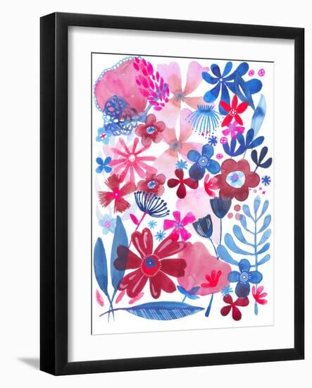 Oh Happy Day Floral - Red/Blue Pattern-Kerstin Stock-Framed Art Print