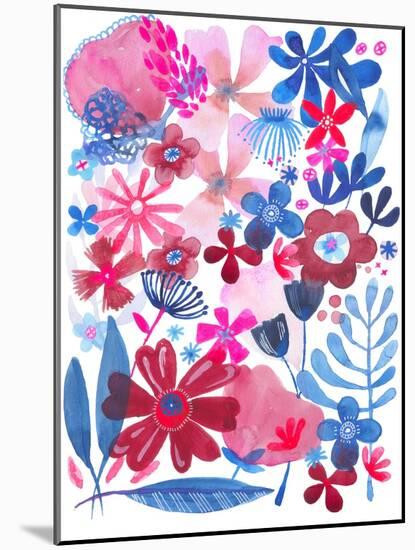 Oh Happy Day Floral - Red/Blue Pattern-Kerstin Stock-Mounted Art Print