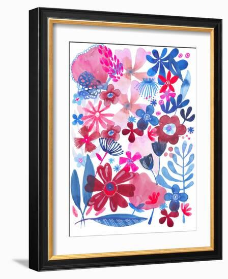 Oh Happy Day Floral - Red/Blue Pattern-Kerstin Stock-Framed Art Print