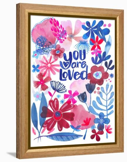 Oh Happy Day Floral - Red/Blue - You Are Loved Card-Kerstin Stock-Framed Stretched Canvas