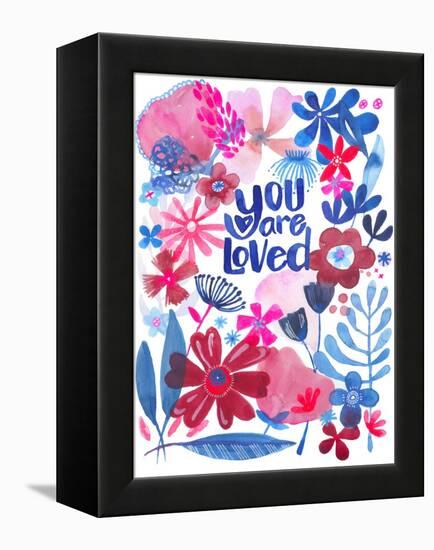 Oh Happy Day Floral - Red/Blue - You Are Loved Card-Kerstin Stock-Framed Stretched Canvas