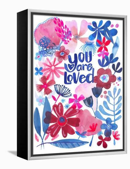 Oh Happy Day Floral - Red/Blue - You Are Loved Card-Kerstin Stock-Framed Stretched Canvas