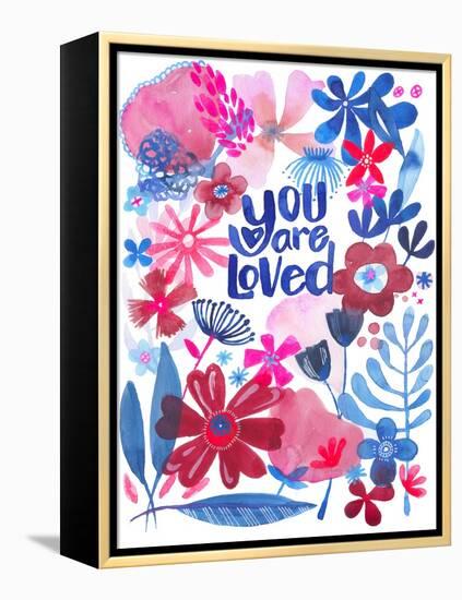 Oh Happy Day Floral - Red/Blue - You Are Loved Card-Kerstin Stock-Framed Stretched Canvas