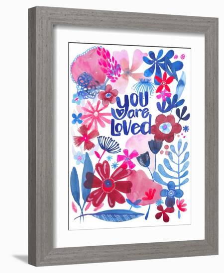 Oh Happy Day Floral - Red/Blue - You Are Loved Card-Kerstin Stock-Framed Art Print