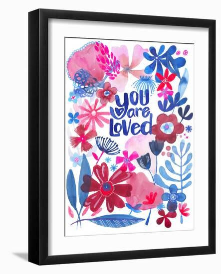 Oh Happy Day Floral - Red/Blue - You Are Loved Card-Kerstin Stock-Framed Art Print