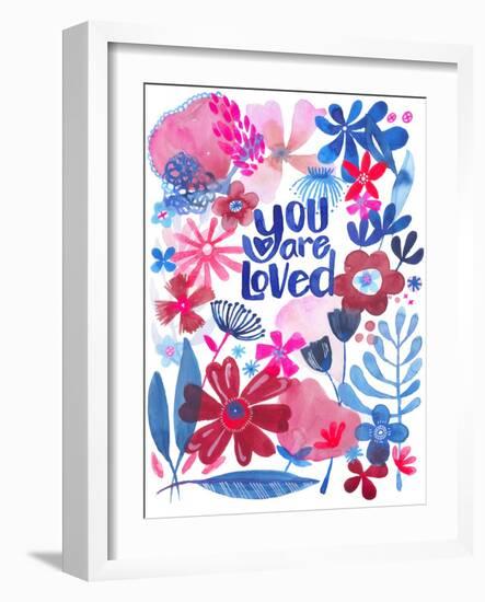 Oh Happy Day Floral - Red/Blue - You Are Loved Card-Kerstin Stock-Framed Art Print