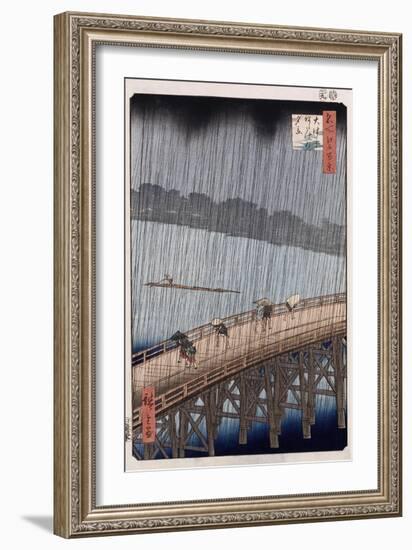 Ohashi, Sudden Shower at Atake', from the Series 'One Hundred Views of Famous Places in Edo'-Ando Hiroshige-Framed Giclee Print