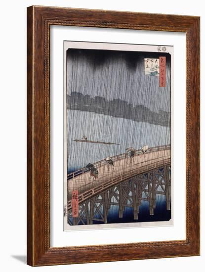 Ohashi, Sudden Shower at Atake', from the Series 'One Hundred Views of Famous Places in Edo'-Ando Hiroshige-Framed Giclee Print