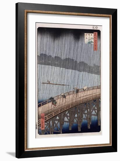 Ohashi, Sudden Shower at Atake', from the Series 'One Hundred Views of Famous Places in Edo'-Ando Hiroshige-Framed Giclee Print