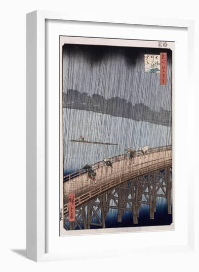 Ohashi, Sudden Shower at Atake', from the Series 'One Hundred Views of Famous Places in Edo'-Ando Hiroshige-Framed Giclee Print