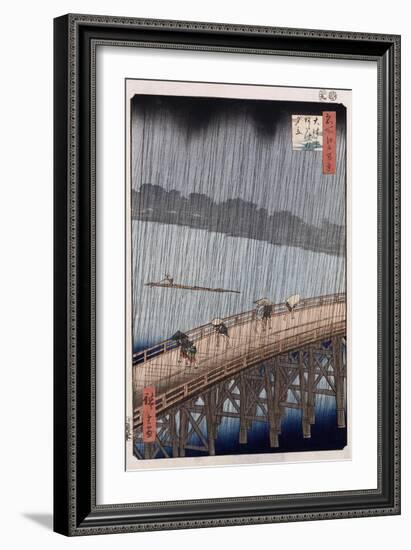 Ohashi, Sudden Shower at Atake', from the Series 'One Hundred Views of Famous Places in Edo'-Ando Hiroshige-Framed Giclee Print