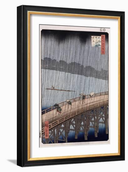 Ohashi, Sudden Shower at Atake', from the Series 'One Hundred Views of Famous Places in Edo'-Ando Hiroshige-Framed Giclee Print