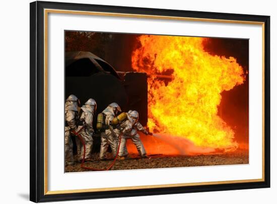 Ohio Air National Guardsmen Extinguish an Aircraft Fire in Training Exercise, 2010-null-Framed Photo