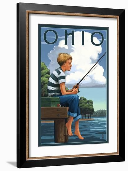 Ohio - Boy Fishing-Lantern Press-Framed Art Print