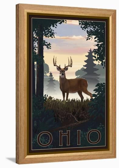 Ohio - Deer and Sunrise-Lantern Press-Framed Stretched Canvas