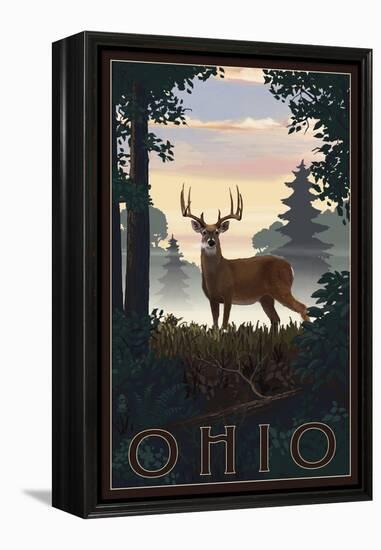 Ohio - Deer and Sunrise-Lantern Press-Framed Stretched Canvas