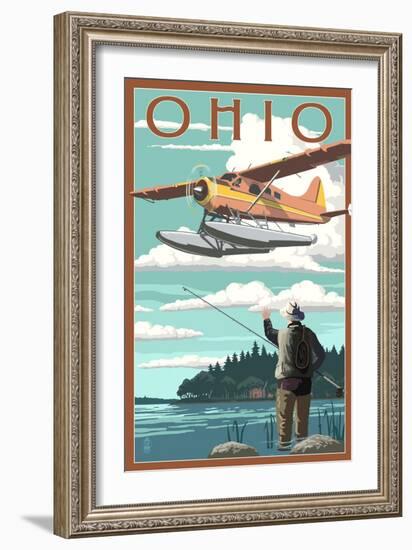 Ohio - Float Plane and Fisherman-Lantern Press-Framed Art Print