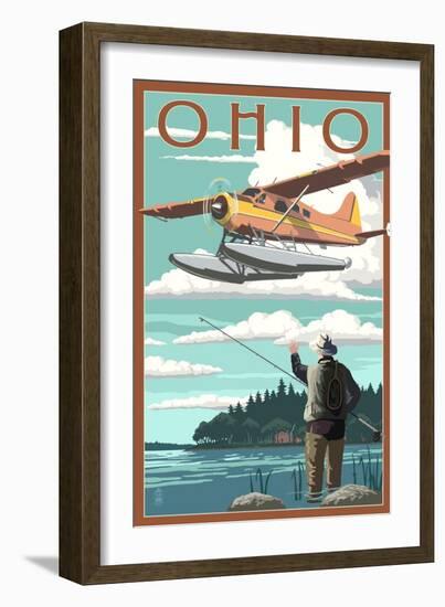 Ohio - Float Plane and Fisherman-Lantern Press-Framed Art Print